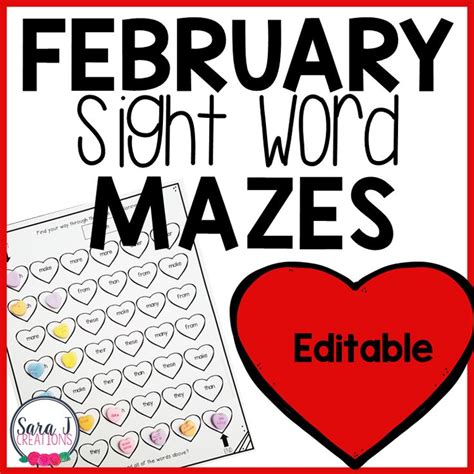 Editable Color By Sight Word Heart Mazes For Valentine S Day Sight Word Fun Sight Words