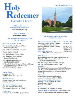 Fillable Online Bulletin - Holy Redeemer Catholic Church - Kensington, MD Fax Email Print ...