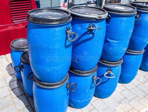 Blue Plastic Barrels Logistic Image Stock Image - Image of chemicals ...