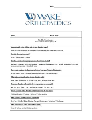 Fillable Online New Patient Shoulder Form Fax Email Print Pdffiller