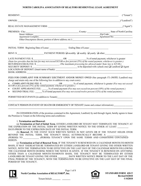 Printable Lease Agreement Nc