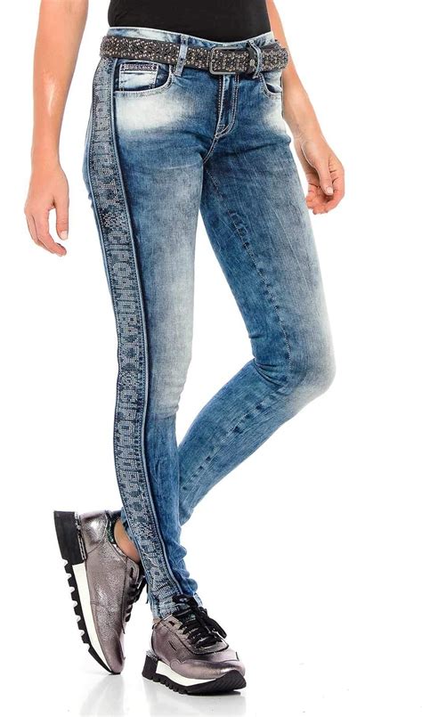 Cipo Baxx Damen Jeans Wd Slim Fit Jeans Mit Seitenstreifen In