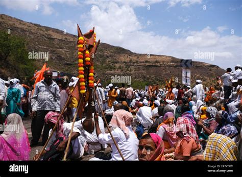 Pune, India 14 July 2023, cheerful Pilgrims at Palkhi, During ...