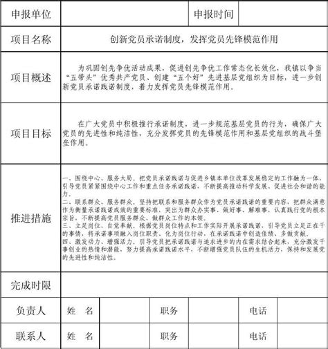 创新承诺制度 基层党建工作项目申报表word文档在线阅读与下载无忧文档