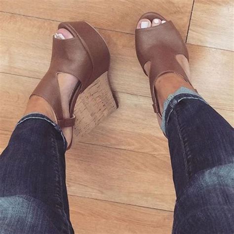 Brown Platform Peep Toe Wedge Sandals Fashion Shoes In Heels