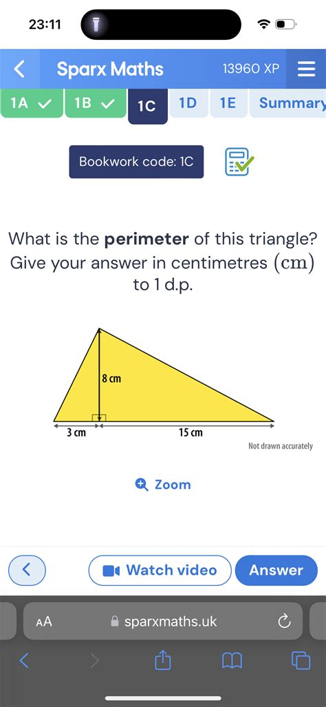 2311 Sparx Maths 13960 XP Bookwork Code 1C A StudyX