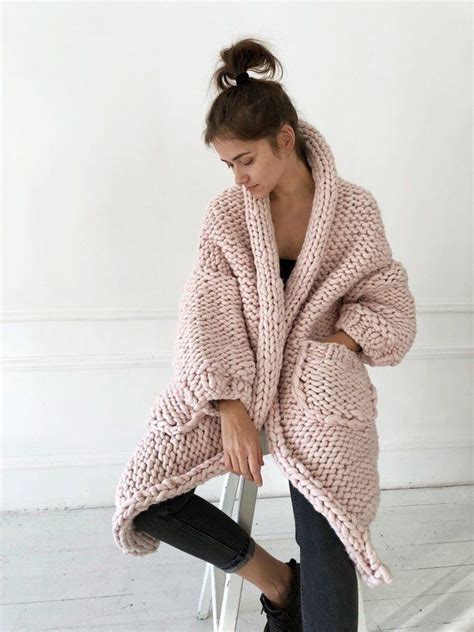 Thick Wool Long Cardigan Pink Chunky Sweater Coat Merino Cardigan Women