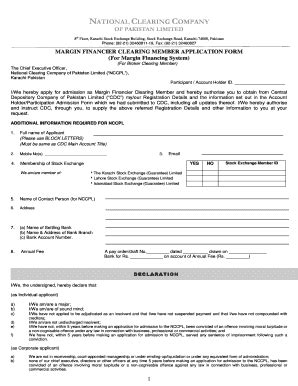 Fillable Online Margin Financier Application Form Broker Cm Nccpl