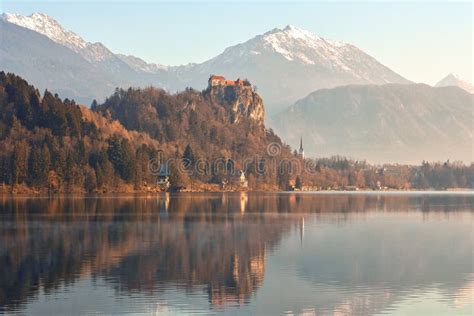 Beautiful View To Lake Bled and Bled Castle at Dawn Stock Photo - Image ...