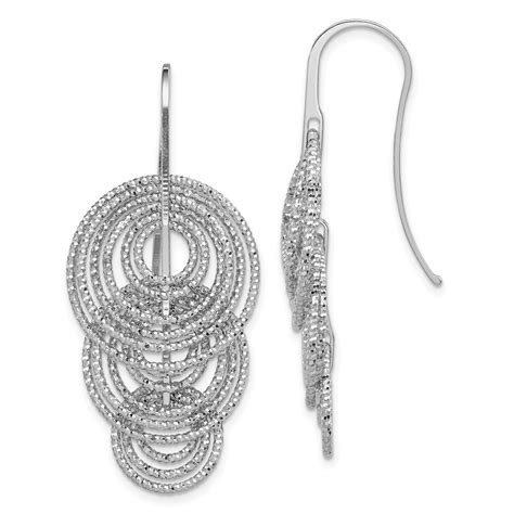 Primal Silver Sterling Silver Rhodium Plated Dangle Diamond Cut Circles