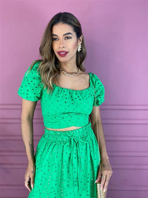 Conjunto Feminino Cropped E Saia Verde Fernanda Ramos Store