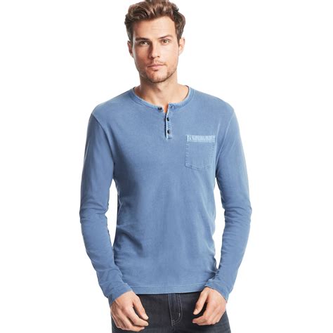 Kenneth Cole New York Long Sleeve Henley Shirt In Blue For Men Seal