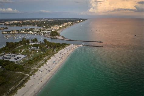 High Angle View of Crowded Nokomis Beach in Sarasota County, USA. Many ...