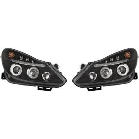 2 Phares Avant Opel Corsa D 06 10 Angel Eyes Noir YakaEquiper