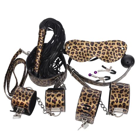 Sexy Cuero Leopardo Patr N Piezas Atadas Esposas Bondage Alternativa