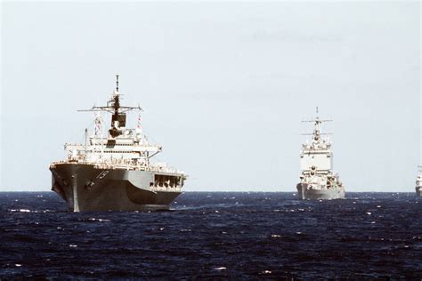 A Port Bow View Of The Amphibious Command Ship Uss Blue Ridge Lcc