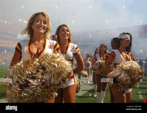 The Washington Redskins Cheerleaders Leave The Field Before The Start