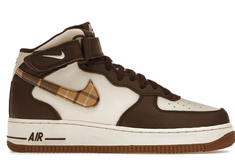 Nike Air Force Mid Brown Plaid Pale Ivory Cacao Wow Pink Bloom