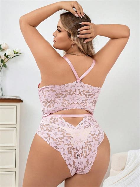 Plus Size Women S Lace Wireless Bodysuit Lingerie Valentine S Day