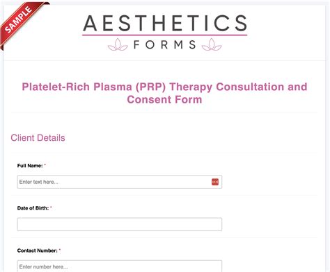 Prp Consent Form Platelet Rich Plasma Aesthetics Forms