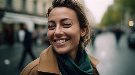 Premium AI Image A Woman Smiles In A Street In Paris