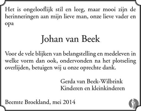 Johan Van Beek 29 03 2014 Overlijdensbericht En Condoleances