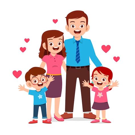 Premium Vector Happy Cute Kid Boy And Girl With Mom And Dad