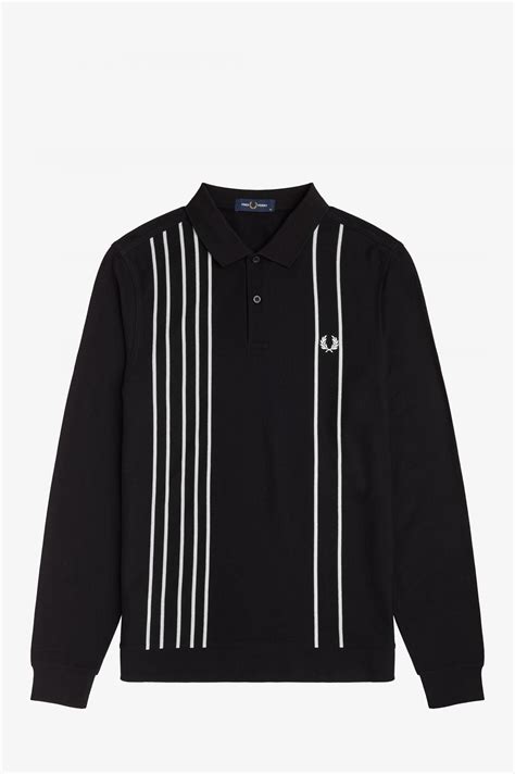 Striped Refined Piquu E Polo Shirt Black Mens Fred Perry Knitwear