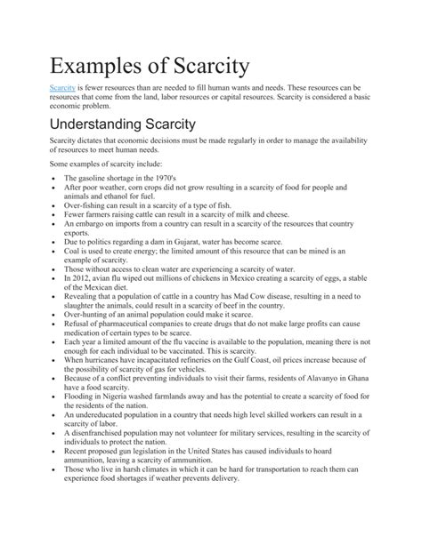 Examples of Scarcity