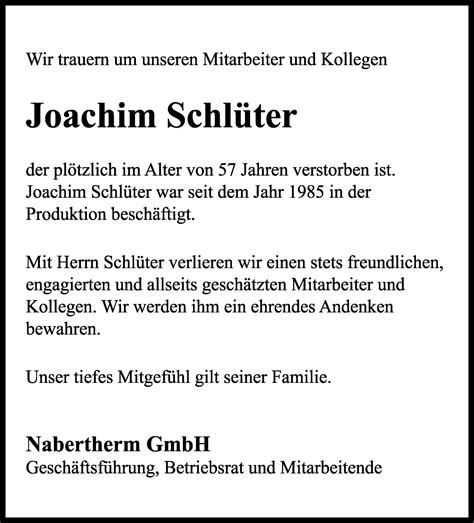 Traueranzeigen Von Joachim Schl Ter Trauer Gedenken