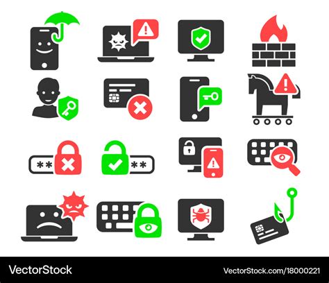 Cyber Security And Threat Icons Set Royalty Free Vector