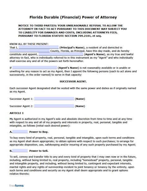 Printable Free Florida Durable Power Of Attorney Form Printable Forms