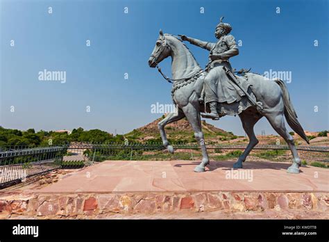 Rao Jodha Statue And Mehrangarh Fort In Jodhpur India Stock Photo Alamy