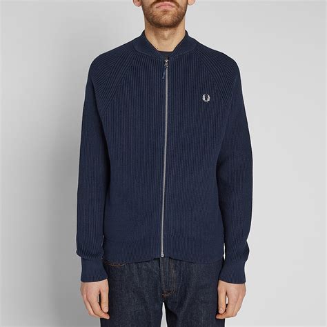 Fred Perry Bomber Neck Zip Cardigan Deep Carbon End Us