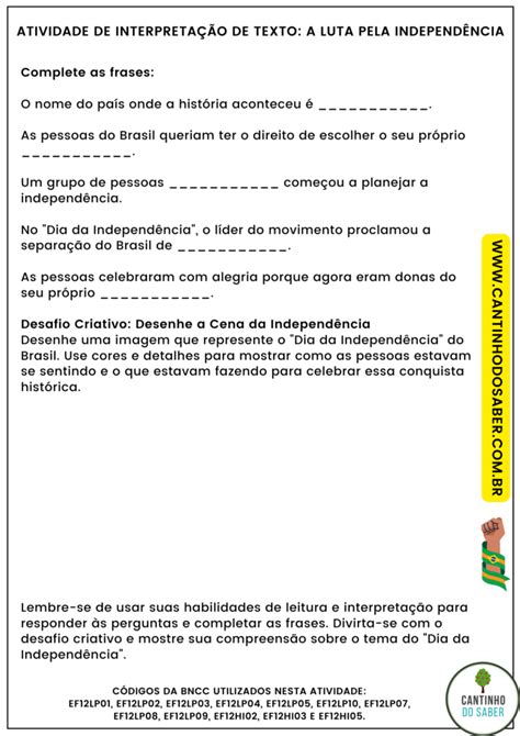 Interpreta O De Texto Dia Da Independ Ncia Do Brasil Ano