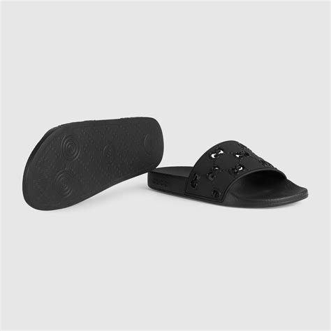 Women S Rubber GG Slide Sandal In Black Rubber GUCCI US