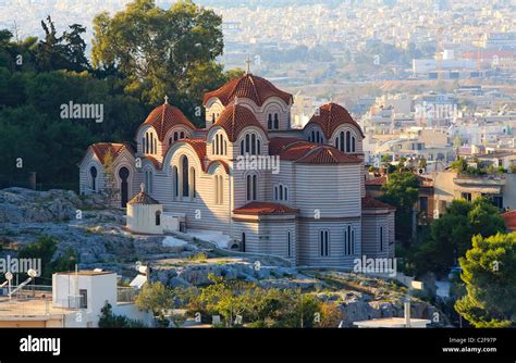 Beautiful Greek Orthodox Church Near Pnyx In Athens Greece Stock Photo