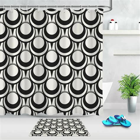 Black And White Geometric Patterns Shower Curtain Set Bathroom