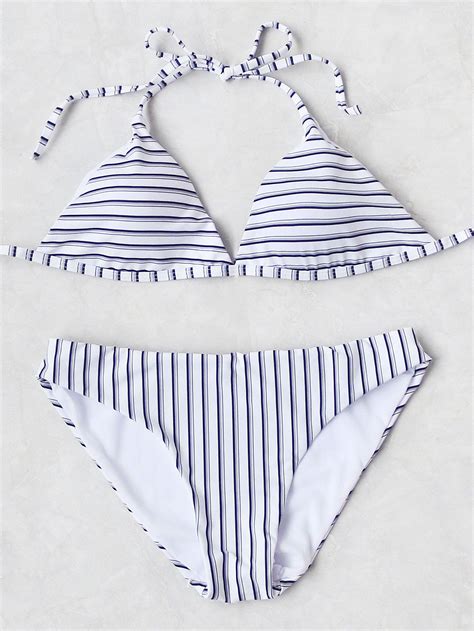 Striped Print Triangle Bikini Setfor Women Romwe