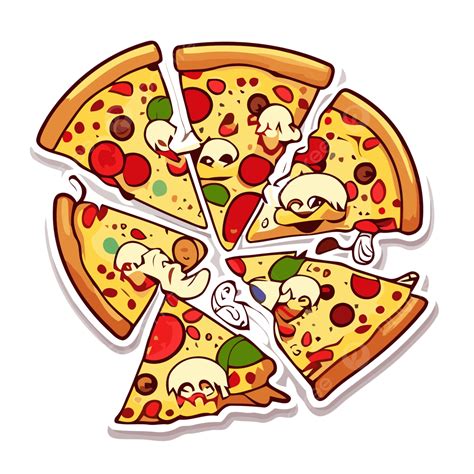 Pizza Slices Sticker With Cartoonlike Zombies And Pizzas Clipart Vector