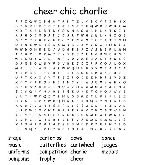 Cheer Chic Charlie Word Search Wordmint