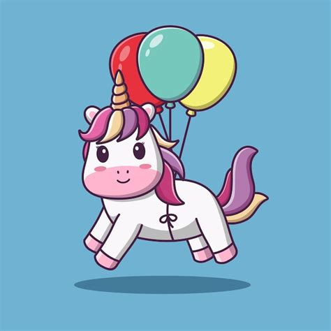 Lindo Unicornio De Dibujos Animados Con Globos Vector Ilustraci N De