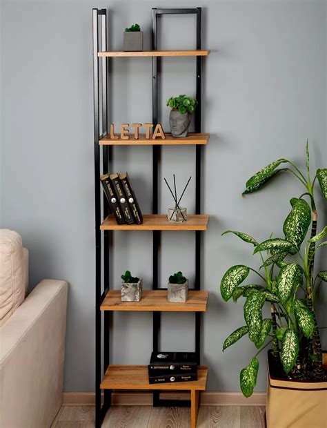 Купить Стеллаж напольный , 47x23.2x175.8 см, черный, коричневый в ...