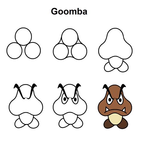 Step By Step Tutorial To Draw A Goomba From Super Mario Name Drawings