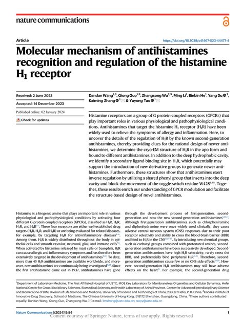 Pdf Molecular Mechanism Of Antihistamines Recognition And Regulation