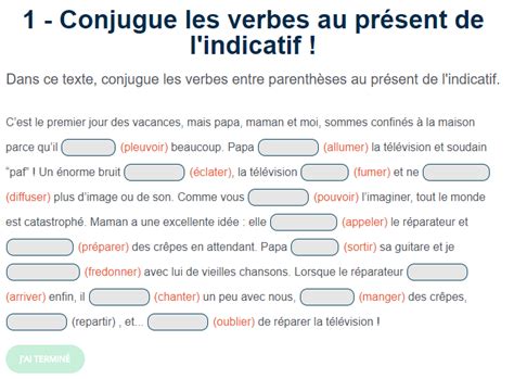 Vorderseite Postbote Mathis Le Pr Sent De L Indicatif Exercices