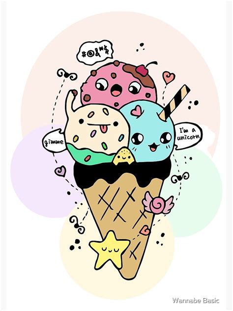 Kawaii Ice Cream Cone Poster For Sale By Tomoko Isobe Redbubble