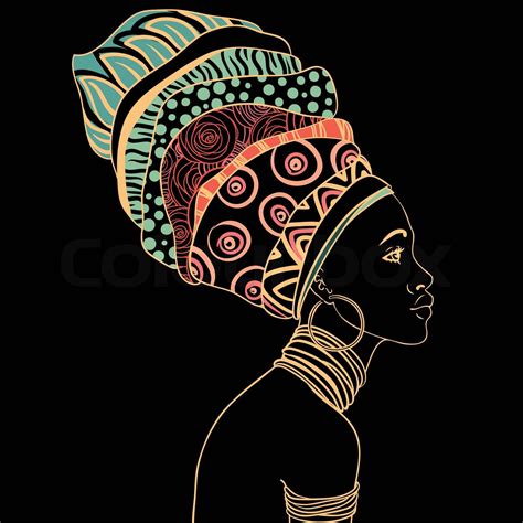 Portrait Of Beautiful African Woman In Turban Stock Vector Colourbox