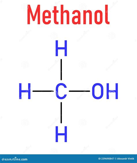 Methanol or Methyl Alcohol, MeOH, Molecule. Highly Toxic. Skeletal ...