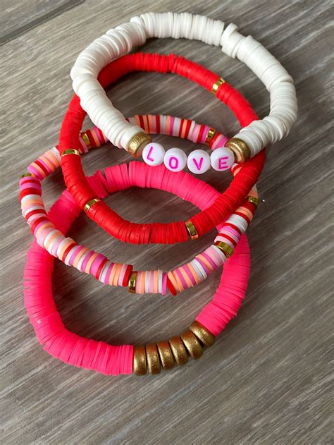 Pink Multicolor Vinyl Heishi Bead Bracelet Pink Vinyl Etsy